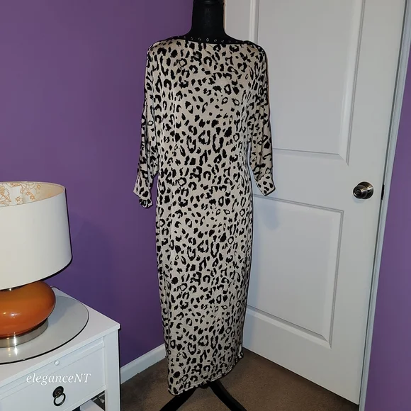 Janette Plus Black and Cream Animal Print Long Sleeve Dress Sz: 2X - Picture 2 of 10